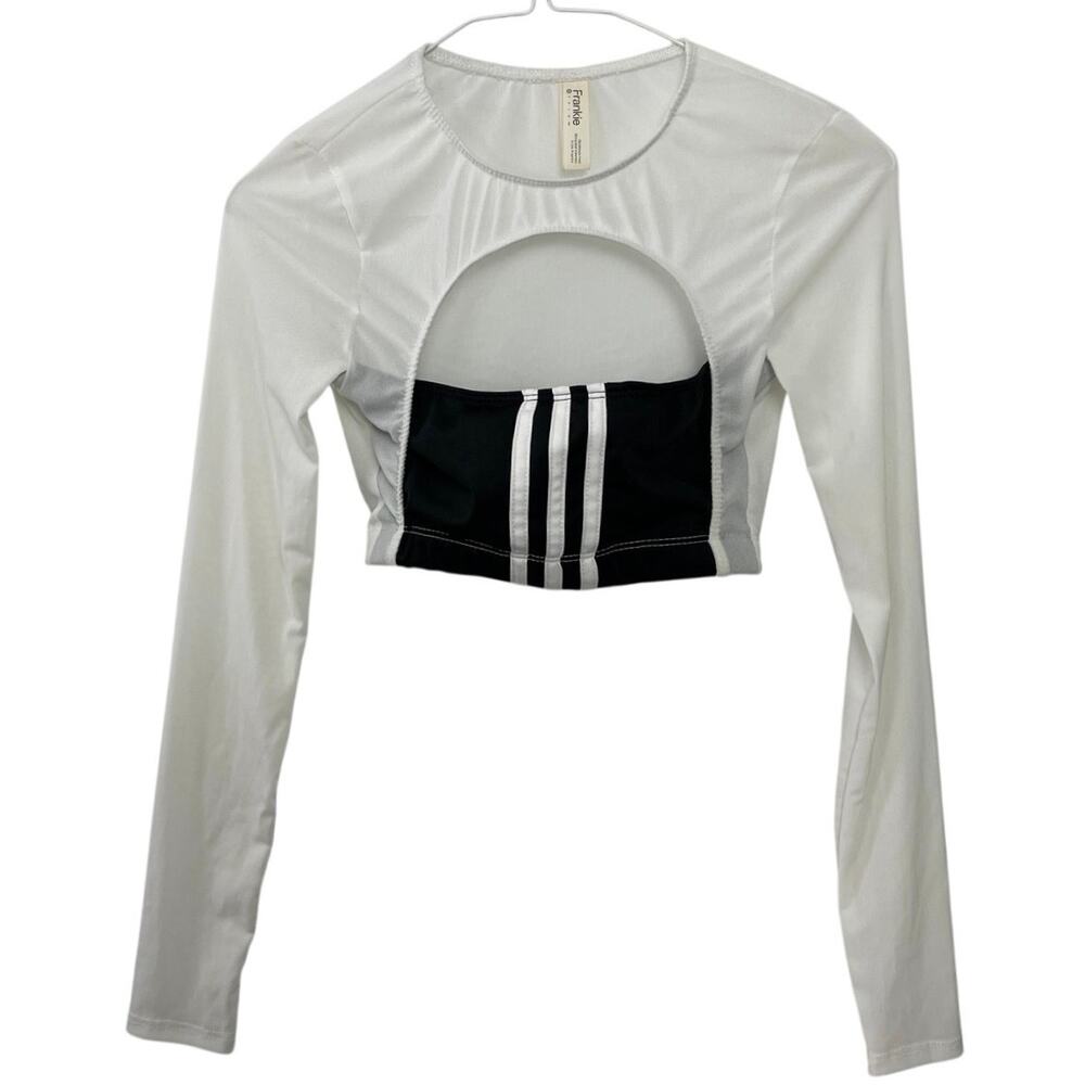 Frankie Collective Rework Adidas Mesh Long Sleeve Cut Out Tee Crop Top Size XS